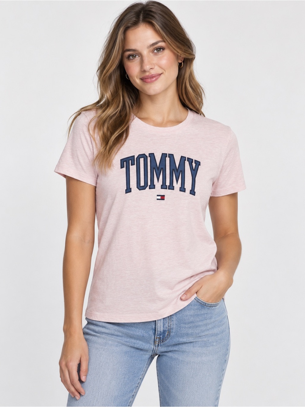 Tommy Hilfiger Light Pink Short Sleeve Tee with Navy Logo